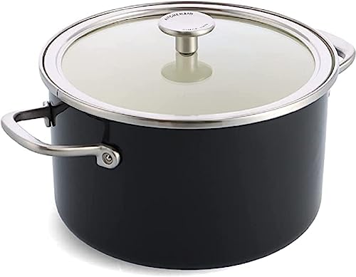 KitchenAid Cacerola esmaltada con núcleo de acero (24 cm, 6 L, con tapa, esmaltado alemán, inducción, apta para horno, color negro ónix