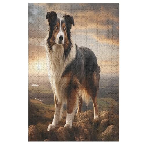 Puzzle 1000 Pièces Adultes, Border Collie,pour Enfants,Puzzles en Bois,Décoration De La Maison 78×53cm