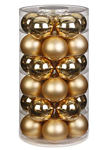 Inge Glas Weihnachtskugeln | Schöne Christbaumkugeln aus Glas | 30 Kugeln in Dose | Christbaumschmuck Weihnachtsbaumschmuck Weihnachtsbaumkugeln (Brokatgold | Gold Glanz/matt)