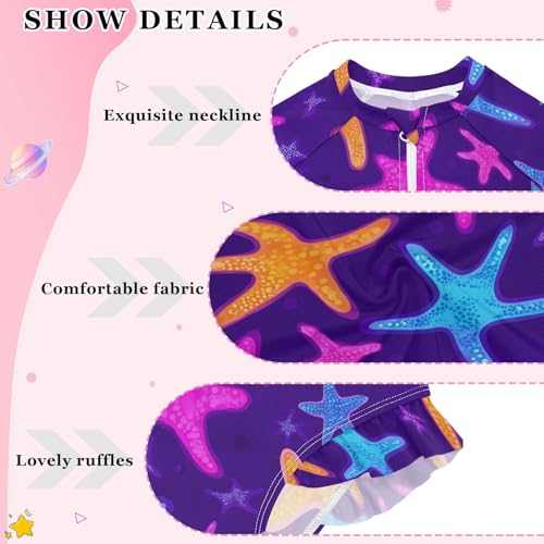 ALAZA Toddler Swimsuit Girl Bathing Suit Swimwear Rash Guard Bright Starfish Long Sleeve 3T4