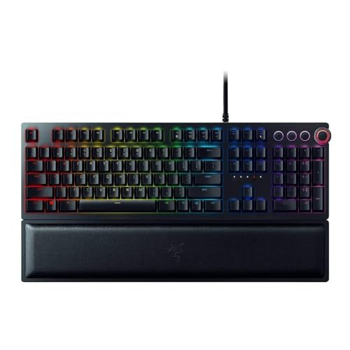 RAZER HUNTSMAN ELITE: Opto-Mechanical Switch - Multi-Functional Digital Dial & Media Keys - Leatherette Wrist Rest - 4-Side Underglow - Gaming Keyboard (Renewed)