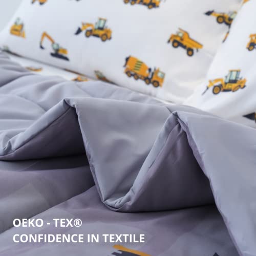 Image of Cokouchyi Twin Size Comforter Set for Boys, 4-Piece Bed in a Bag, 3D Construction Bedding Comforter Sheet Set, Ultra Soft and Fluffy, Cartoon Truck Cars