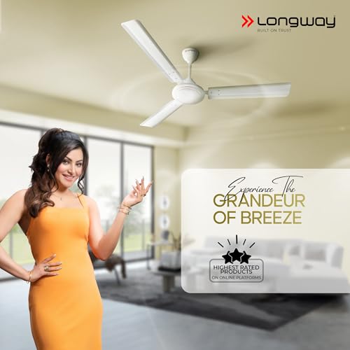 Image of LONGWAY Nexa P2 1200 mm /48 inch Ultra High Speed 3 Blade Anti-Dust Decorative Star Rated Ceiling Fan 2 Years Warranty (White, Pack of 2)