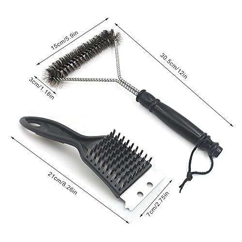 Fyfjur BBQ Cleaning Kit, 2 Pcs BBQ Cleaner Cleaning Brush with Stainless Steel Scraper, 2-in-1 Grill Brush for Barbecue Grill and Oven
