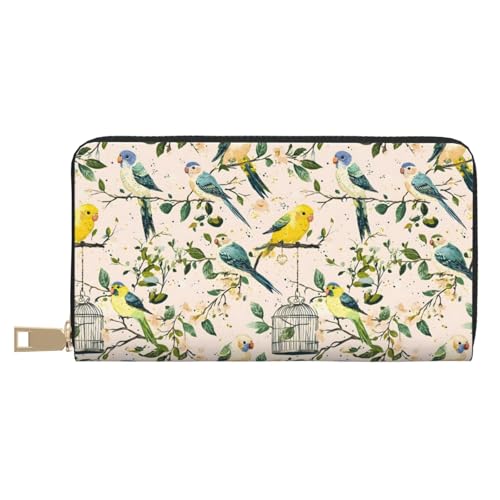 Leather Thin Slim Wallets for Women Men - Fashion Cute Bird Print Card Wallet Holder with Zipper