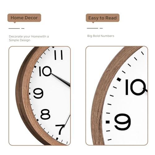 Image of AKCISOT Wall Clock, Modern Small Wall Clocks Battery Operated 10 Inch, Silent Non-Ticking Analog Classic for Office, Home, Bathroom, Kitchen, Bedroom, School(Walnut Grain)