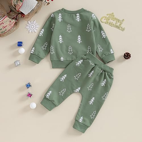 Amnnchya Baby Boy Girl Christmas Outfit Toddler Fall Winter Clothes Tree Long Sleeve Cute Sweatshirt Tops Pants Set (Green, 18-24 Months)