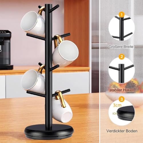 Support tasses rotatif bois pour ranger les mugs suspendus sans risque de chute