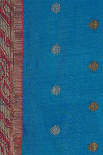 Image of Pothys Women's Blue Art Raw Silk Saree With Blouse Piece (B7222 Blue)