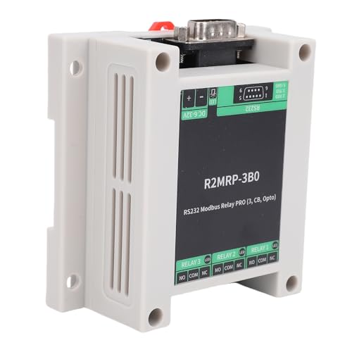 Zunate Módulo de relé Industrial Listo para Automatización para Control RTU de Interfaz RS232, Carcasa ABS Robusta, Automatización Mejorada para Sistemas PC/PLC (R2MRP-3B0)
