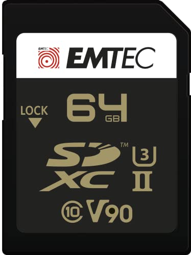 Emtec ECMSD64GUHS2V90 - SD-kort - UHS-II U3 V90 SpeedINPRO+ SD-minneskort - 64 GB lagringskapacitet - 2 rader med PIN-kontakter på baksidan av kortet - svart/guld