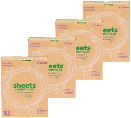 Sheets Laundry Club Laundry Detergent Sheets Lavender, 4-Pack, Calming Floral Scent, Eco-Friendly, Dissolvable Sheets