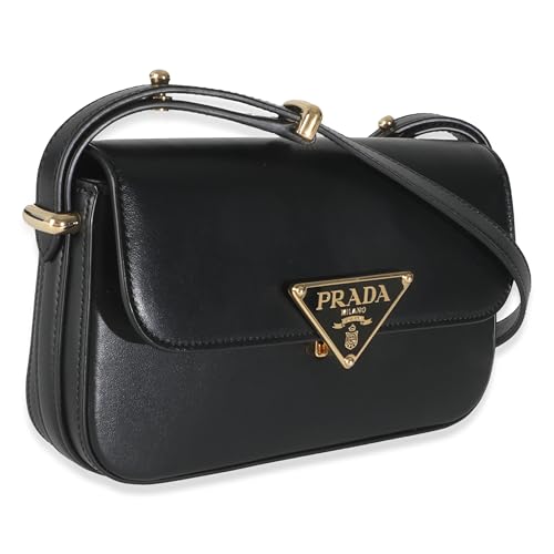 Pre-Loved Black Smooth Leather Logo Plaque Shoulder Bag, Black2