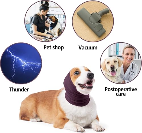 Lelepet Ohrenschutz für Hunde, Hunde Gehörschutz, Beruhigender Kapuzenpullover, Hund Ohrenschützer zur Geräuschreduzierung, Hundehals und Ohrenwärmer, Hund Ohrenpflege Lärmschutz, Dunkelrot M