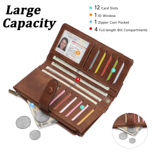 Image of GOIACII Womens Wallets Large Capacity Credit Card Holder RFID Blocking Leather Wallet Wristlet Ladies Clutch Purse Cow Print