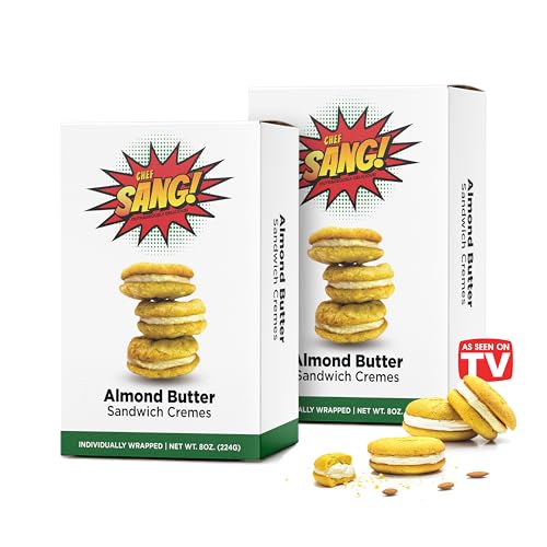 CHEF SANG! Creamy Sandwich Cookies | No Artificial Flavors or Preservatives | Real Almond Butter Cream Filling | Non-GMO | Individually Wrapped Cookies | 6oz (Pack of 2)