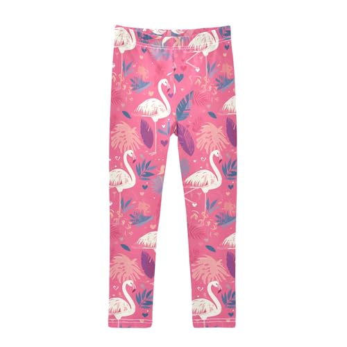 KLL Pink and White Color Flamingo Illustration Toddler Girls Legging Fashion Full Length Pants Sports
