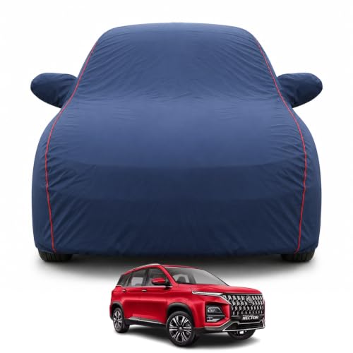 Image of Premium Car Cover for MG Hector 2026 Facelift Model | Waterproof, UV & Dust Protection | Mirror & Antenna Pocket | Triple Stitched, Soft Inner Lining, Belt & Buckle (Navy Blue)