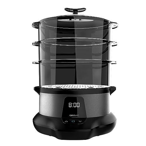 Cecotec Dampfgarer VapoVita 3000 Pro. Dampfgaren und Erhaltung von Nährstoffen und Vitaminen. 1000 W, Digital, 1 Liter Kapazität, inklusive 3 Behälter, nicht elektrische Teile spülmaschinengeeignet.