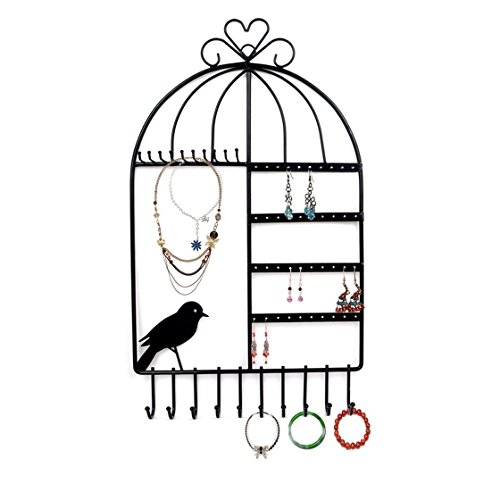 Gearmax Cintre de Bijoux en Forme de Cage d'oiseaux Support Mural Présentoirs Boucles d'oreille Supporter Collier Présentoir (Noir)