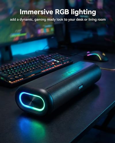 Image of Rapoo A350 Bluetooth Soundbar Speaker 30W | Portable Gaming Soundbar with RGB Lights | Bluetooth 5.3 | Built-in Mic | Reverse Charging | USB-C /AUX /TF /FM | 1 Year Warranty