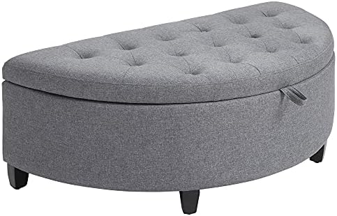 HOMCOM Half Moon Modern Luxurious Polyester Fabric Storage Ottoman Bench with Legs Lift Lid Thick Sponge Pad for Living Room, Entryway, or Bedroom, Grey
