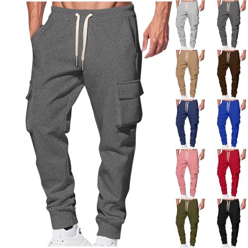 Mens Cargo Sweatpants,Fleece Heavyweight Elastic Waist Cargo Pants Baggy Athletic Workout Joggers Pants with Pockets