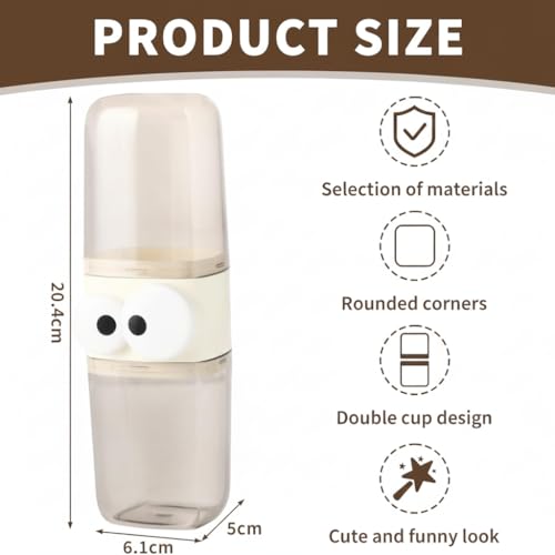 Image of Cute Eye Design Toothbrush Holder, Brown Transparent Plastic Travel Case with Eyes Pattern, Oral Care Organizer for Home and Travel, Food Grade Polycarbonate (PC) Material