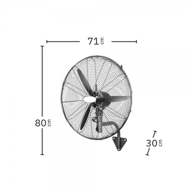 Bilake Ventilador Industrial Pared Negro Metal | Oscilante, Orientable y Ajustable | 3 Velocidades, 3 Palas, Silencioso | Almacenes, Gimnasios, Colegios, Fábricas (Ø71 cm | 240W | Botones Integrados)