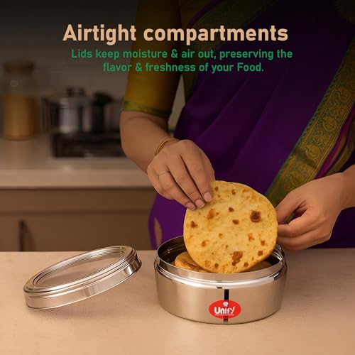 Image of Unify 2 Pieces Stainless Steel Flat Storage Container Set with See-Through Lid | (1 Ltr & 1.2 Ltr) | Puri Dabba | Airtight Multipurpose Kitchen Canisters
