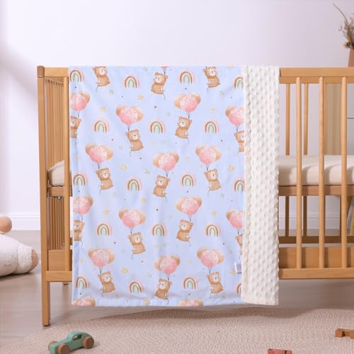 Image of Baby Nursery Bed Blankets Ultra Soft Double Layer Mini Blanket Minky Blanket Receiving Blankets Shower Gifts(Ballon Bear,30 * 47in)