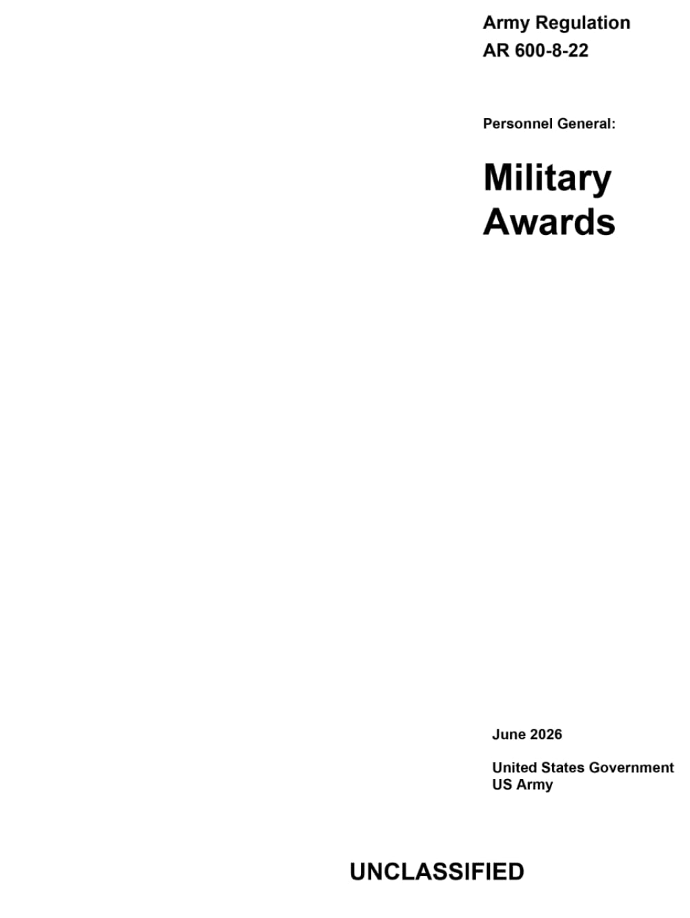Army Regulation AR 600-8-22 Personnel General: Military Awards June 2026