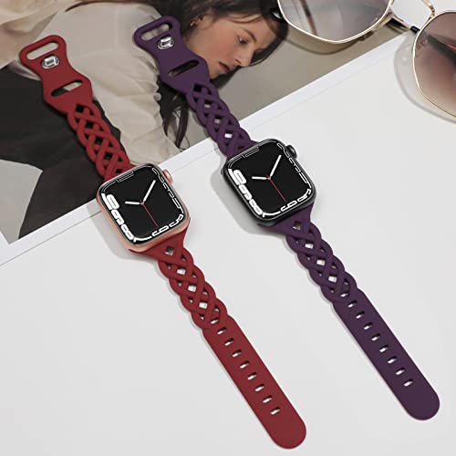 Image of Braided Silicone Bands Compatible with Apple Watch Women Slim Thin Narrow | Breathable Hollow-out Bands for iWatch Ultra 2 /3 SE 3 Series 11 /10 /9 /8 /7 /6 /5 /4 /3 /2 /1 38mm 40mm 41mm 42mm 44mm 45mm 46mm 49mm