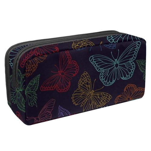 VAPOKF Estuche para bolígrafos, estuche para lápices, bolsa de papelería para adolescentes, niños y niñas, suministros de oficina escolar, contorno colorido de mariposas en la base, multicolor,