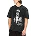 Men Women's Oversized Vintage Washed T-Shirt Cotton Round Neck Short Sleeve Tops Black Large