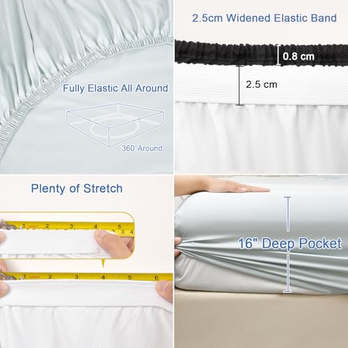 PHF 100% Rayon Derived from Bamboo Fitted Sheet King Size, 16" Deep Pocket,2.5cm Wider Strong Elastic Easy Fit, Breathable Silky Soft Skin-Friendly for Hot Sleeper, 78"x 80", Ice Blue, No Pillowcase
