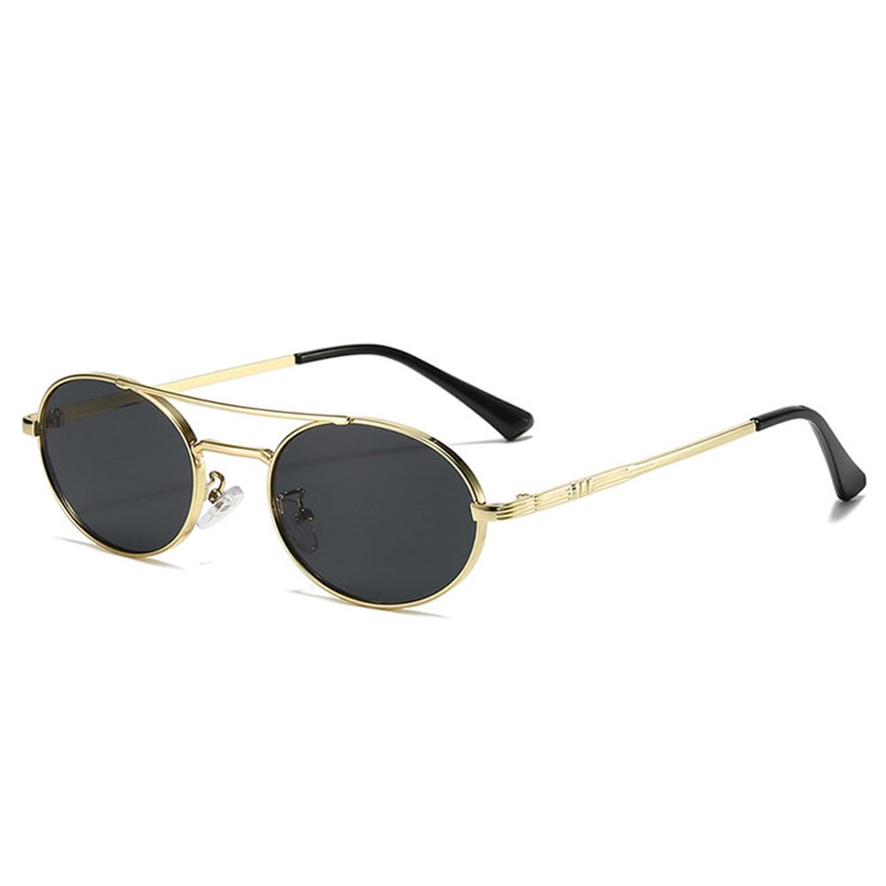 Vintage małe owalne metalowe podwójne okulary przeciwsłoneczne dla kobiet, modne niebiesko-zielone odcienie, UV400, modne okulary przeciwsłoneczne punkowe dla mężczyzn