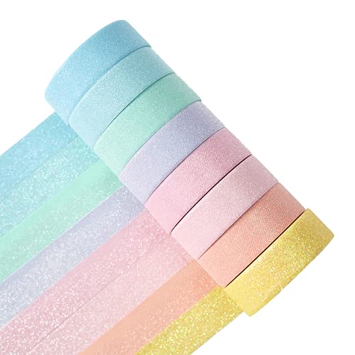 Cheerlyhood Glitter Washi Tape Set - Decorative Kawaii Tape for Crafts - Glitter Tape for Bullet Journal, Book, Planner, Gift Packaging