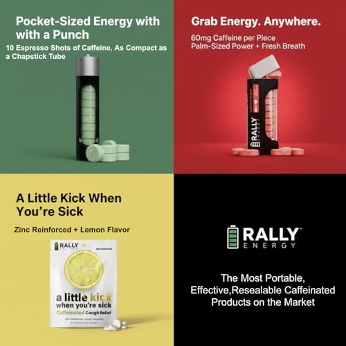 Rally Energy Caffeine Gum, Sugarless Gum with 60 mg of Caffeine for Fast-Acting Energy, Stay Alert, Long-Lasting, Natural Peppermint Flavor (2 Pack, 20 Pieces)