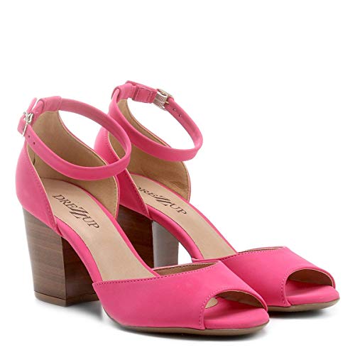 Sandália Drezzup Salto Grosso Camurça Feminina - Pink - 39