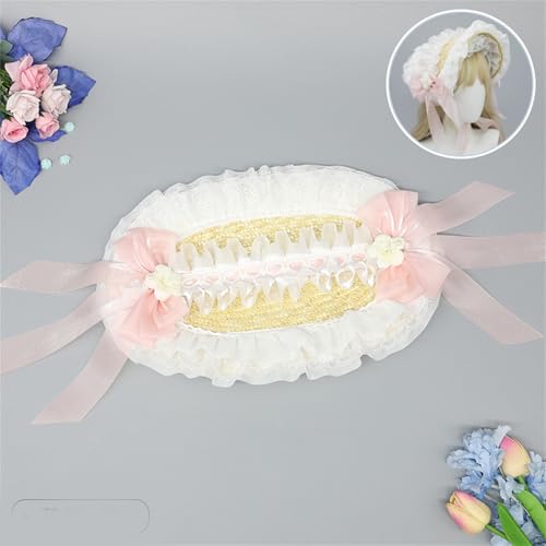 Chapeau de paille victorien en dentelle avec ruban de qualité
