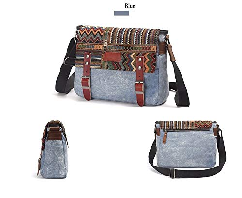 Canvas Messenger Bag For Women，Uarzt Vintage Shoulder Bag School College Satchel, Fits Ipad, Kindle,Samsung (Blue) #TOP4