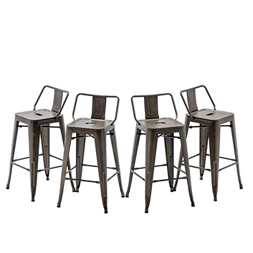 HAOBO Home 24' Low Back Metal Counter Stool Height Bar Stools [Set of 4] Barstools, Bronze