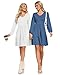 AUSELILY Womens Long Sleeve Dress 2025 Fall Casual V Neck Tiered Swing Flowy A-line Mini Short Dresses with Pockets Off White 2XL