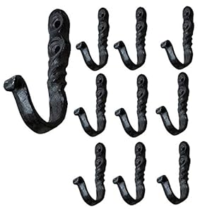 Rustic state astor wall mount cast iron hooks coat towel bag hat hanger multiuse entryway railroad spike rack black set of 10  urban country home decor