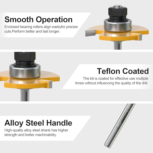 Image of Slot Cutter Router Bit 1 /4 Shank, 3 Wing Slotting Cutter Router Bit for T-Molding Slot Cutting | 3 /16 inch Carbide Height