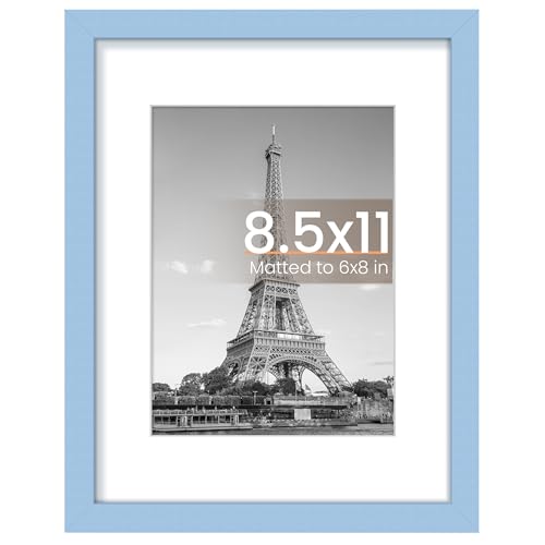 Image of upsimples 8.5 By 11 Picture Frame, Display Pictures 6x8 with Mat or 8.5 x 11 Without, Wall Hanging Photo Frames, Blue, 1 Pack