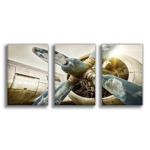 Poster sur toile avec hélice d'avion 50x75 cm pour décoration murale de salon