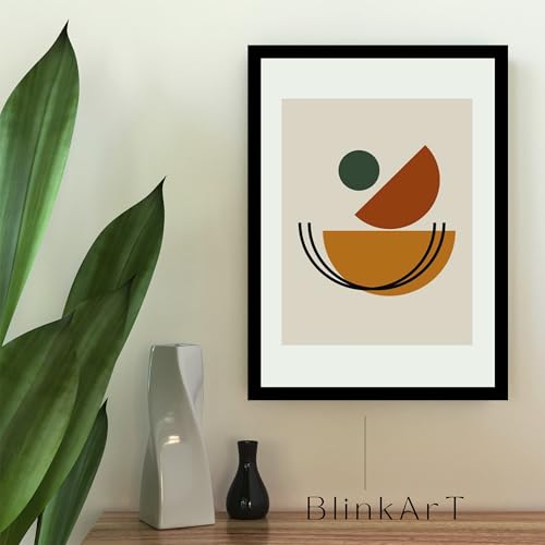 Image of BLINKART Vintage Bauhaus Retro Geometric Aesthetic Poster Gallery | Colorful Wrap Framed For Home Office Studio Living Room Modern Art Studio Decoration Abstract Shapes | (d62) | 13x10 Inch
