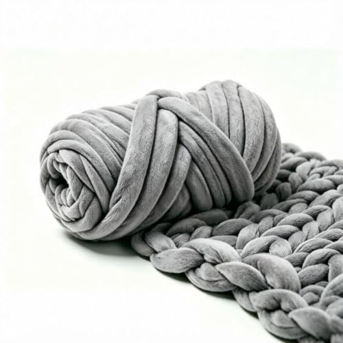 Velvet Chunky Yarn for Arm Knitting & Crochet, Jumbo Tube Yarn,Gray 2.2lb